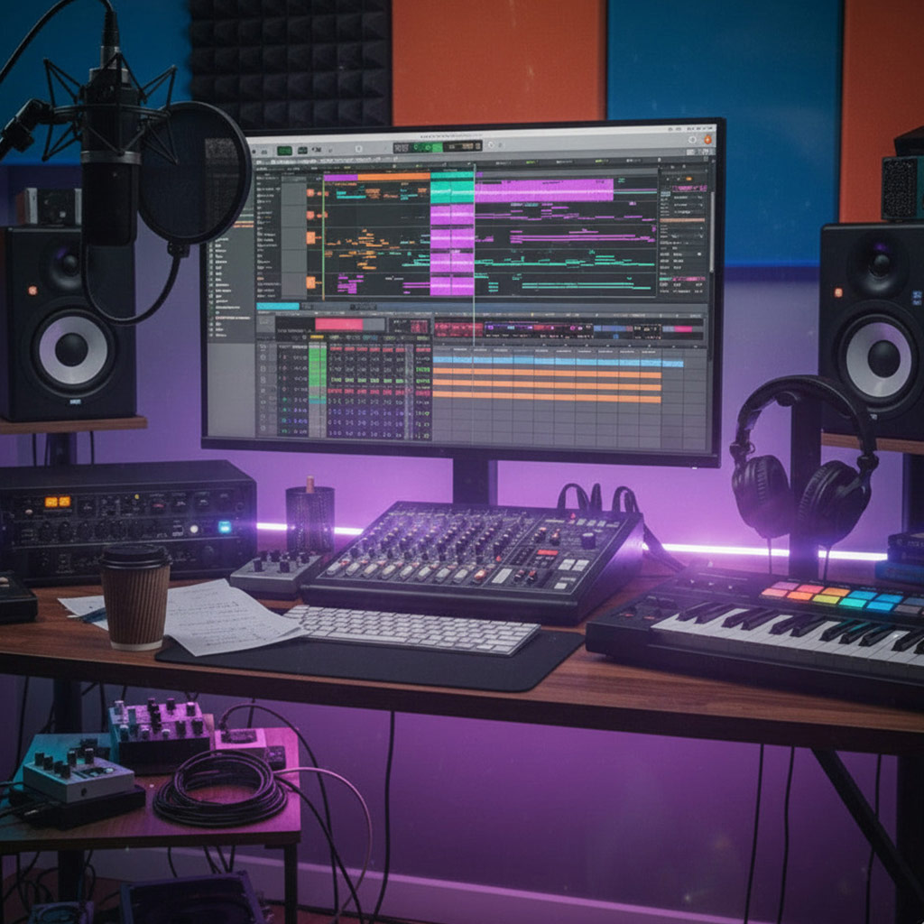 DAW session with tracks and plugins